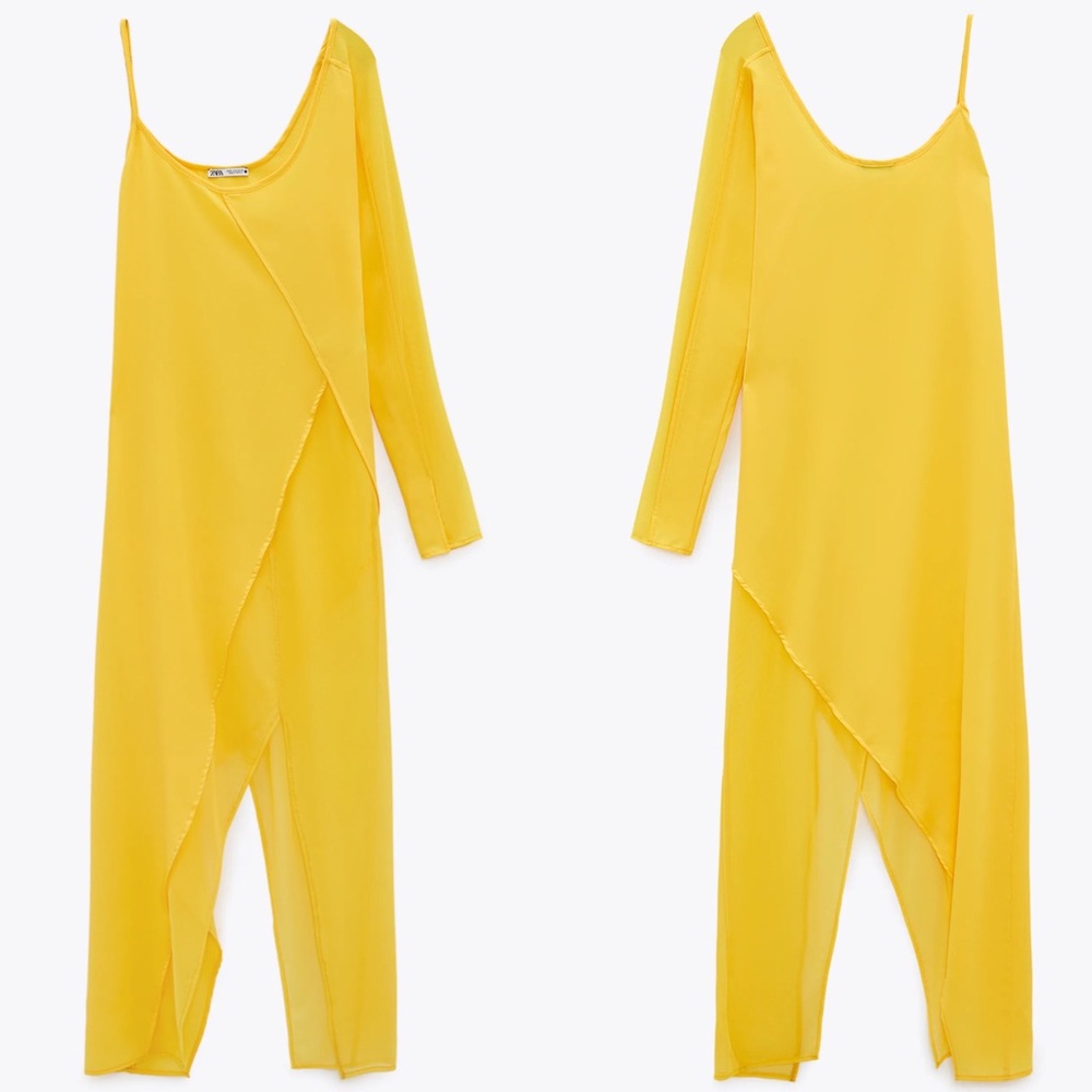 Zara ASYMMETRIC ONE SHOULDER GAUZE DRESS YELLOW NEW - Picture 2 of 10
